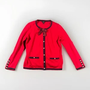 Talbots Bow Cashmere Cardigan Sz SP Red Pearl Button Old Money Prep Coquette - Picture 1 of 17