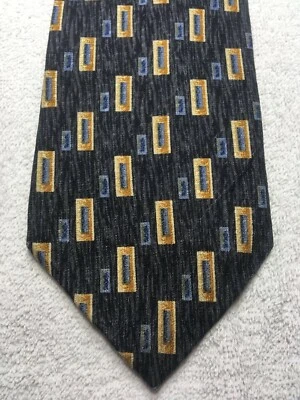 Gravata masculina JOS A BANK CINZA CARVÃO COM OURO E AZUL 3,75 X 59 - Imagem 1 de 4