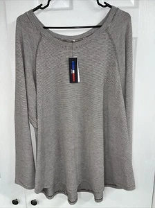 NWT Tommy Hilfiger Sport Women's Taupe Pin Stripe Long Sleeve Fleece Top Size XL - Picture 1 of 5