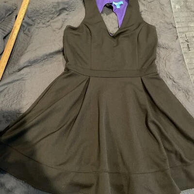 L'Amour Nanette Lepore платье Sz L черный и фиолетовый 2 кармана молнии середины вниз - Изображение 1 из 4