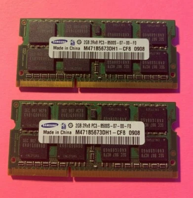 🟩Samsung 4GB (2x2GB) 2Rx8 PC3-8500S  Laptop Memory RAM M471B5673DH1-CF8 - Image 1 of 2