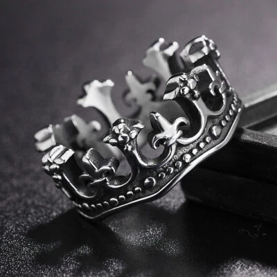 Anillo Corona Real para Hombres Mujeres Acero Inoxidable Punk Joyería para Niña Novio Foto 1 de 4