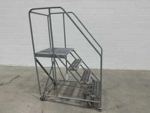 U-Line 4-Step Rolling Steel Staircase Ladder - Picture 1 of 8