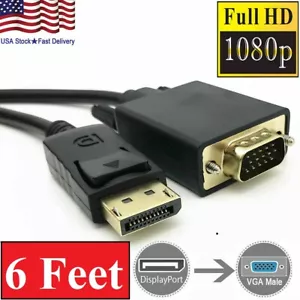 6 Feet Gold Plated DisplayPort DP Male to VGA Male Cable Cord For Lenovo Dell HP - Picture 1 of 12