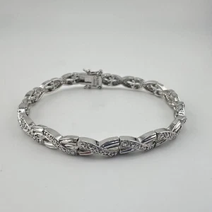 6.75” Prime Art & Jewel PAJ BB Silver Tone X Link Diamond Chip Tennis Bracelet - Picture 1 of 8