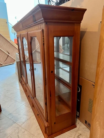 Solid Pine and Glass China Hutch Top Section With Lights Cover