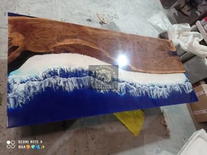Blue Epoxy River Dining Table Live Edge Wood Coffee Table Epoxy Resin Furniture - Picture 1 of 5