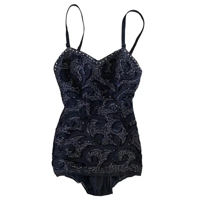 Traje de baño vintage de lentejuelas negro de los años 50 estilo pin up de una pieza, VLV. Talla XS/S Foto 1 de 4