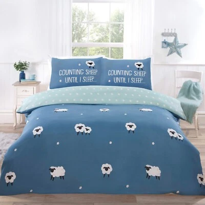 Dotty Sheep Bedding Set Reversible Duvet Cover Navy Duck Egg Blush Pink