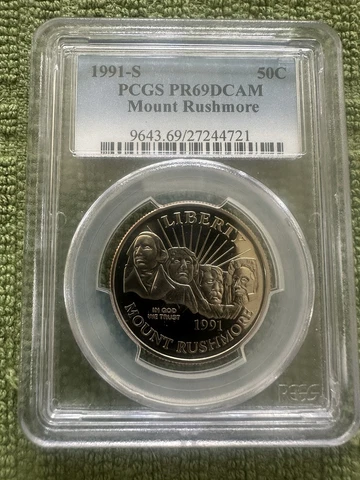 1991-S Mt. Rushmore 50c Proof Half Dollar Bison Buffalo PCGS PR69DCAM Cover