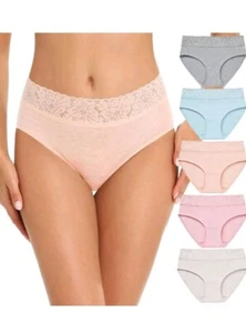 RHYFF 5 PK Womens Underwear Cotton Bikini Panties Lace Soft Hipster Panty XL - Picture 1 of 5