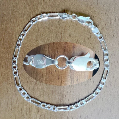 Real 925 Sterling Silver Bracelet 3MM 3+1 Curb Chain Stamped Extend Lobster Gift - Image 1 of 2