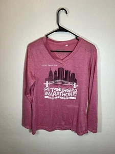 Pittsburgh Marathon Women’s Long Sleeve V-Neck Dri-Fit Shirt Size Medium Pink - Picture 1 of 3