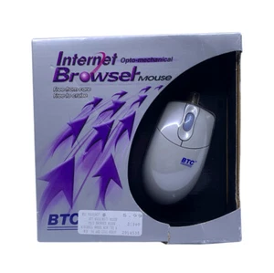 Vintage BTC M370 Internet Browser Mouse Wired PS/2 Tracker Ball Gray NOS New - Picture 1 of 4