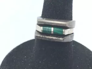 Vintage Tribal Modernist Mexiko Sterlingsilber Malachit Band Ring Größe 5,5 6,2 6,5 - Bild 1 von 13