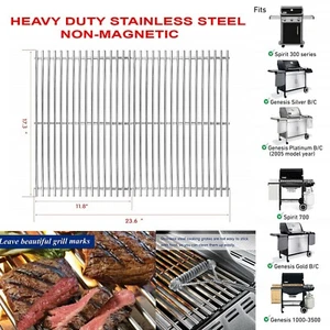 304 Stainless Steel 7639 Cooking Grates for Weber Spirit 300 700, Genesis Silver - Picture 1 of 8