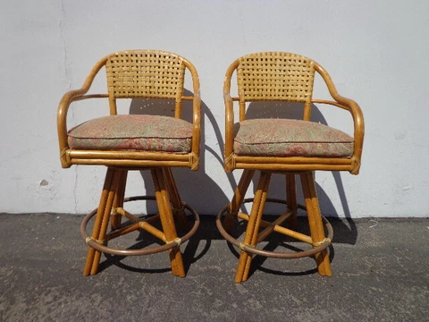 Bar Stools Set Rattan Swivel Bohemian Boho Chic Pair Dining Chair Vintage Seat Cover