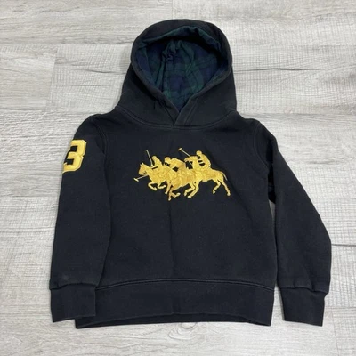 Ralph Lauren Niños Talla 4T Negro Big Pony Franela Capucha Pullover Sudadera con Capucha Foto 1 de 4