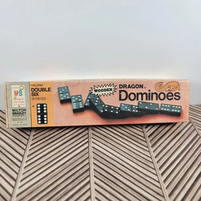 Dragon Dominoes Halsam Double Six Wooden 1970 Milton Bradley 28 Wooden Pieces  - Image 1 of 4