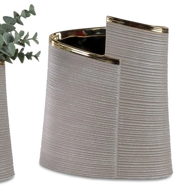 Deko Vase GOLDSAND oval H. 25cm B. 21cm grau gold Keramik Formano H25 - Bild 1 von 2