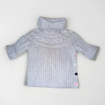 Matilda Jane Chunky Cable Knit Sweater Gray Girls Sz 14 Turtleneck Buttons - Image 1 of 4