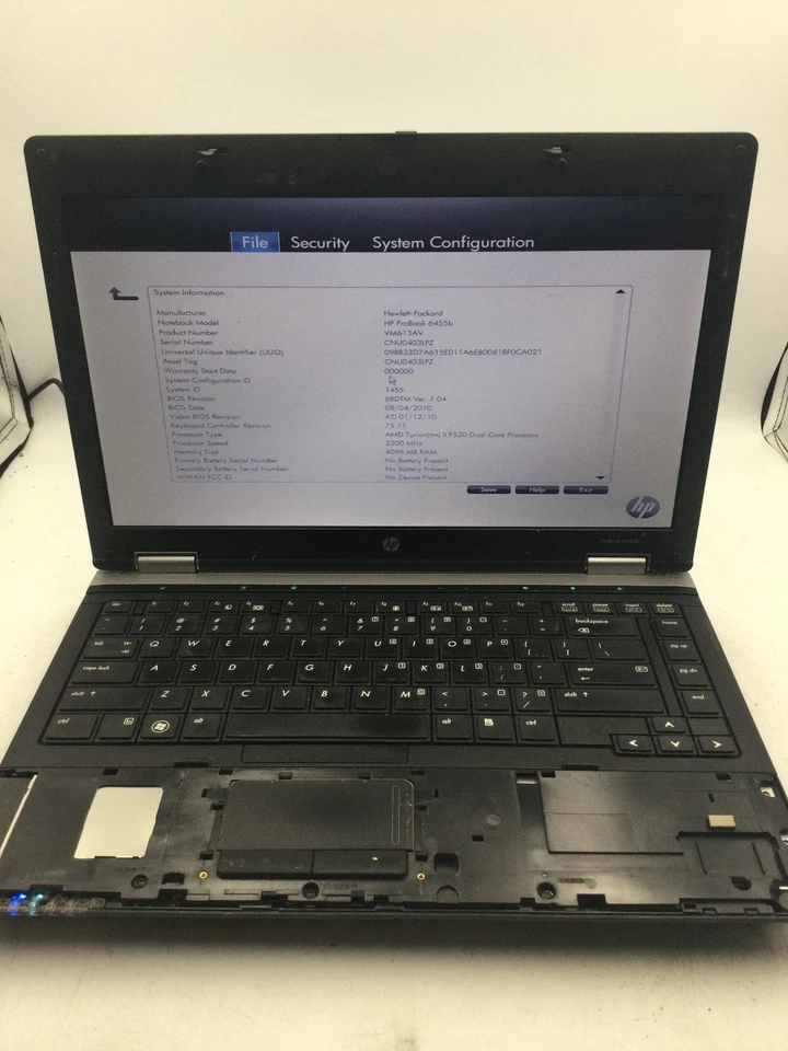 HP PROBOOK 6455B - BOTAS A LA BIOS - AMD PHENOM II - 2GB RAM - 14" - LEER DESCRIPCIÓN -BB Foto 1 de 4