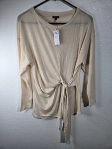 Top donna EXPRESS nuovo con etichetta taglia XS bianco manica lunga nodo top design NUOVO - Foto 1 di 11