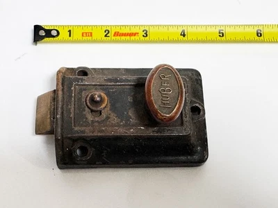 Trava de porta de montagem em superfície com trava de aro HUBER – ferro fundido bronze polegar giro - Imagem 1 de 4