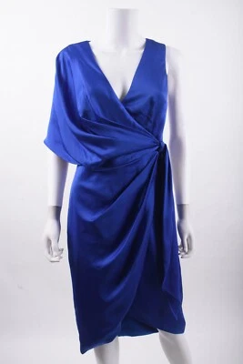 Vestido de cóctel Theia para mujer Candace envolvente satinado talla 6 azul drapeado cuello en V nuevo con etiquetas Foto 1 de 4