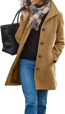 Women's Casual Thicken Wool Blend Stand Collar Single Breasted Pea Coat -CHARTOU - Image 1 of 4