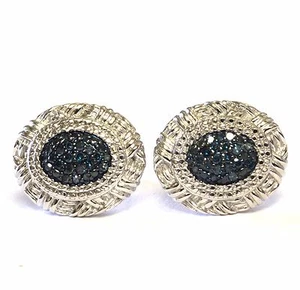 925 sterling silver .36ct SI2 blue. white diamond button stud earrings 5.4g - Picture 1 of 7