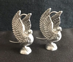 2er Set Zinn Taube Olivenzweig Hochzeit Frieden Vogel Silber Metall Figur Statue W - Bild 1 von 2