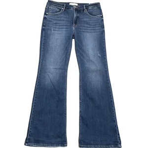 Risen Jeans Damen 11/30 Blau Flare Leg High Rise Denim Distressed Dark Wash - Bild 1 von 12