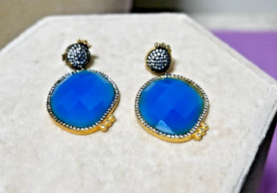 New $350 Freida Rothman Baroque Blues Crystal Sterling Drop Earrings Pierced - Image 1 of 4