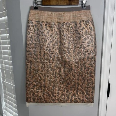 Anthropologie Peter Som Wool Blend Skirt Size 8 Lace Split Knee Length Gold - Image 1 of 4