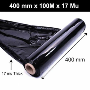 SCHWARZE PALETTE STRETCH SCHRUMPFFOLIE GUSS VERPACKUNG HAFTFOLIE - 400mm x 100M x 17Mu - - Bild 1 von 2