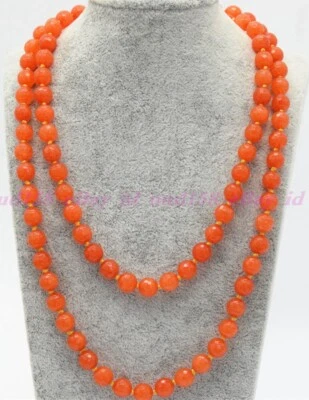 Natural 8/10mm Orange Jade Faceted Round Gemstone Beads Necklace AAA - Image 1 of 4