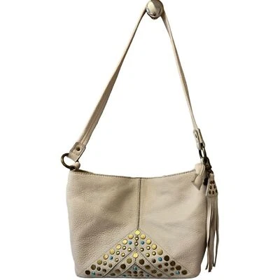 皮革铆钉流浪汉包象牙色单肩包钱包流苏装饰 — 第 1/4 张图片