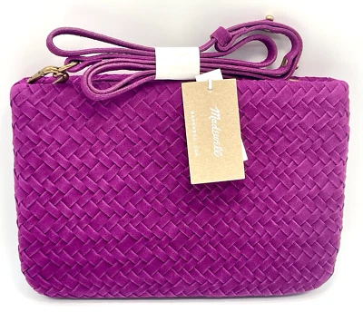 Madewell The Puff Crossbody Bag Woven Leather Mulled Wine Hot Pink Fuchsia NWT - Image 1 of 4