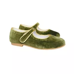 La Coqueta Velvet Mary Jane Shoes Olive Size EU 30 (US 12.5) - Picture 1 of 11