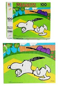 VTG Milton Bradley Peanuts Snoopy 100 Pc Jigsaw Puzzle SNOOPY BASEBALL 4382-8 - Picture 1 of 10