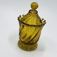 Vintage Scalloped Amber Glass 5" Pedestal Candy Creamer - Mid Century Modern MCM