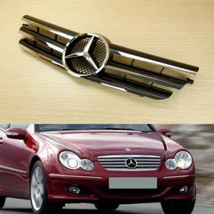 Gloss Black C-Class Front Grille ABS Fit BENZ W203 00-07 C230, C320 Coupe 2-Door - Picture 1 of 7