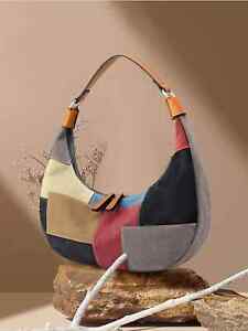 Womens Colourblock Canvas Casual Hobo Bag Shoulder Bag