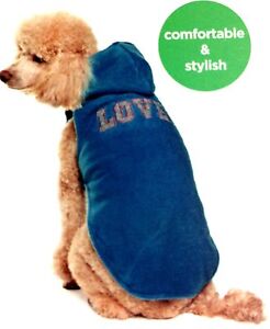 Martha Stewart Pets Dog Fleece Hooded Vest Blue Love PJ Shirt Clothes Apparel Go