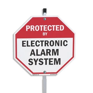 Protected By Electronic Alarm Sys Octagon Sign With Stake Weather Resistant - Picture 1 of 14