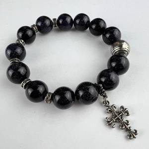 Blue Goldstone Aventurina Cruz Charm Pulsera 12mm Cuentas 39.9g Unisex... - Imagen 1 de 8