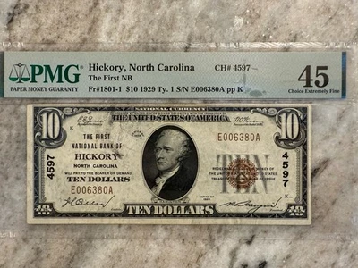 $10 Hickory North Carolina 1929 T1 NBN PMG XF45 - Image 1 of 4