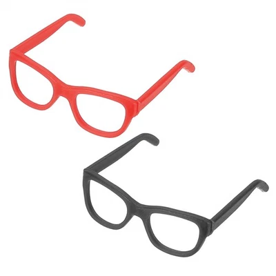 2 Pcs Mini Doll Eyeglasses, 1.1" Plastic Miniature Glasses, Black/Red Foto 1 de 4