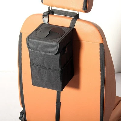 Car Trash Can with Lid - Car Trash Bag Hanging with Storage Pockets Collapsible - Image 1 of 4